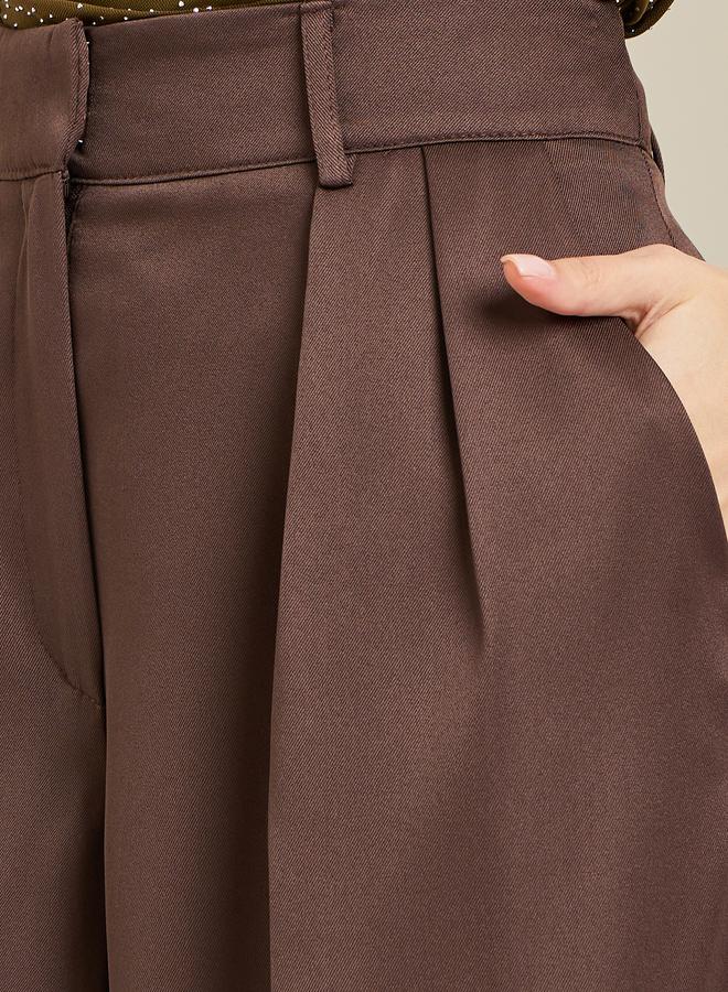 Styli Women Brown Fold Pleat Wide Leg Trousers - Image 2